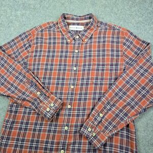 The Normal Brand Flannel Shirt Mens XL Orange Blue Plaid Button Down Long Sleeve